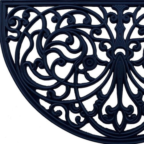 18" X 30" Black Rubber Scrollwork Welcome Outdoor Semi Circle Door Mat - AURA