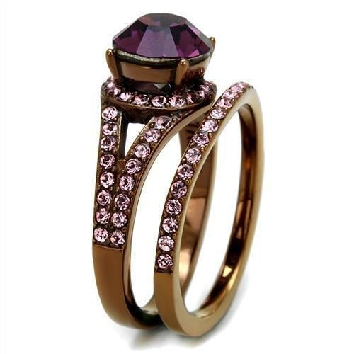 TK2745 - IP Coffee light Stainless Steel Ring with Top Grade Crystal - AURA