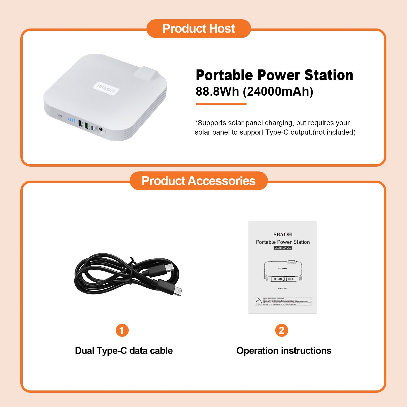 Portable Power Station,100W 88.8Wh 24000mAh Powerbank - AURA
