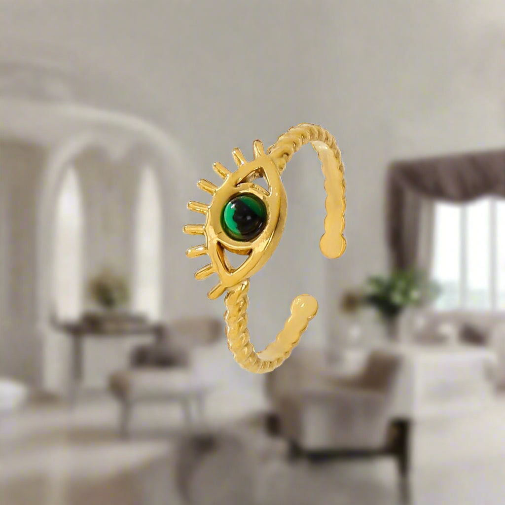 18K Gold Wisdom Eye Gemstone Inlaid Ring - AURA