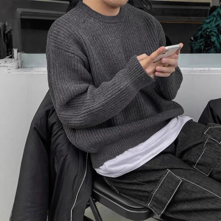 Men's Long Sleeve Casual British Round Neck Pullover Knitted Sweater - AURA