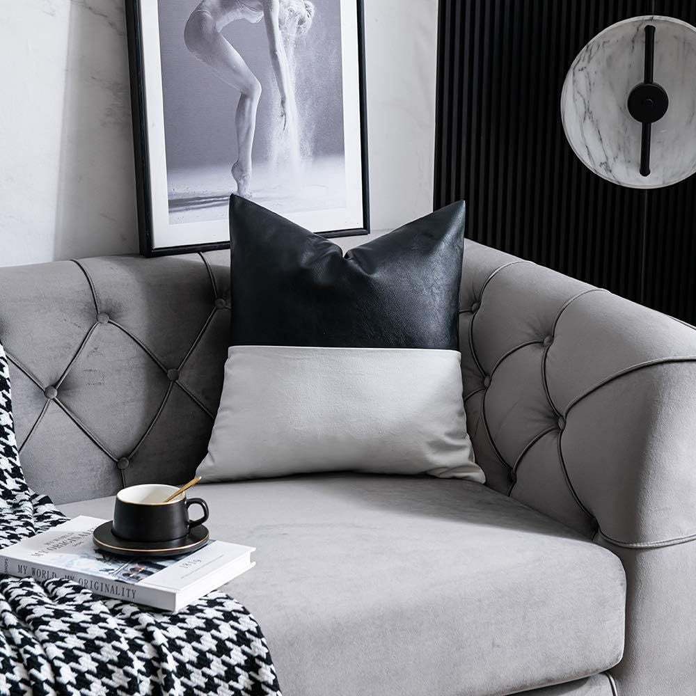 PU Stitching Cotton Canvas Double Stitching Leather Sofa Cushion Cover - AURA