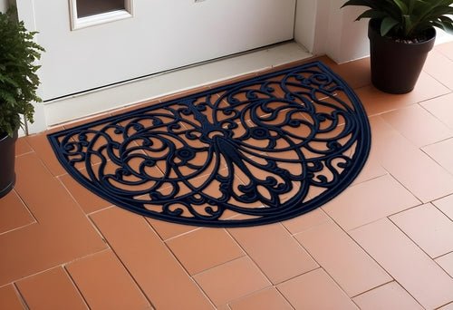 18" X 30" Black Rubber Scrollwork Welcome Outdoor Semi Circle Door Mat - AURA