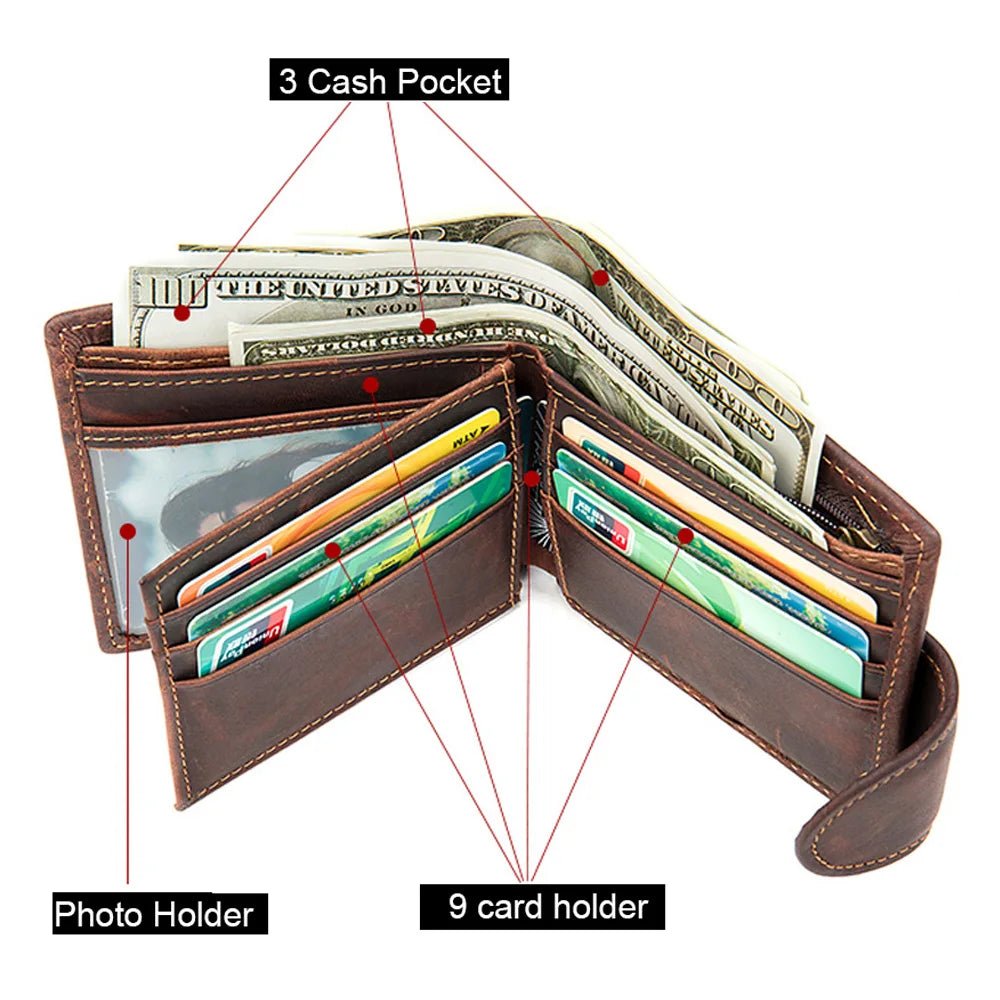 Crazy Horse Cowhide Leather Wallet for Men Genuine Leather Men Wallet - AURA