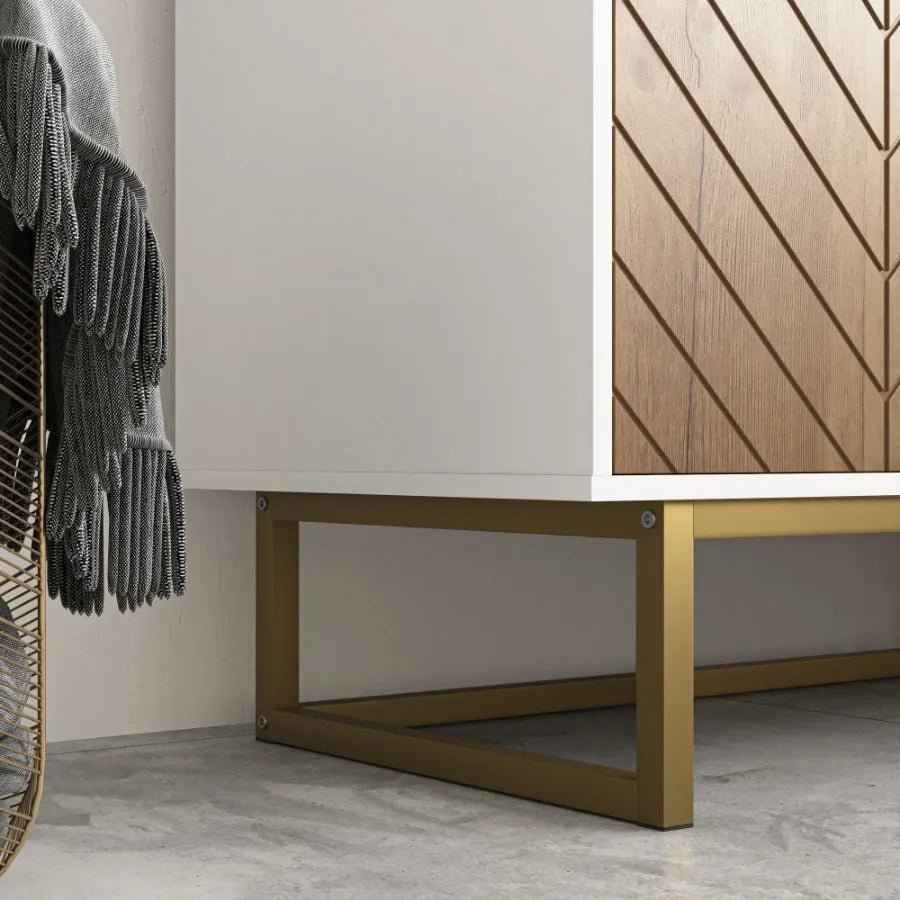 White and Gold Storage Cabinet with 2 Doors - AURA