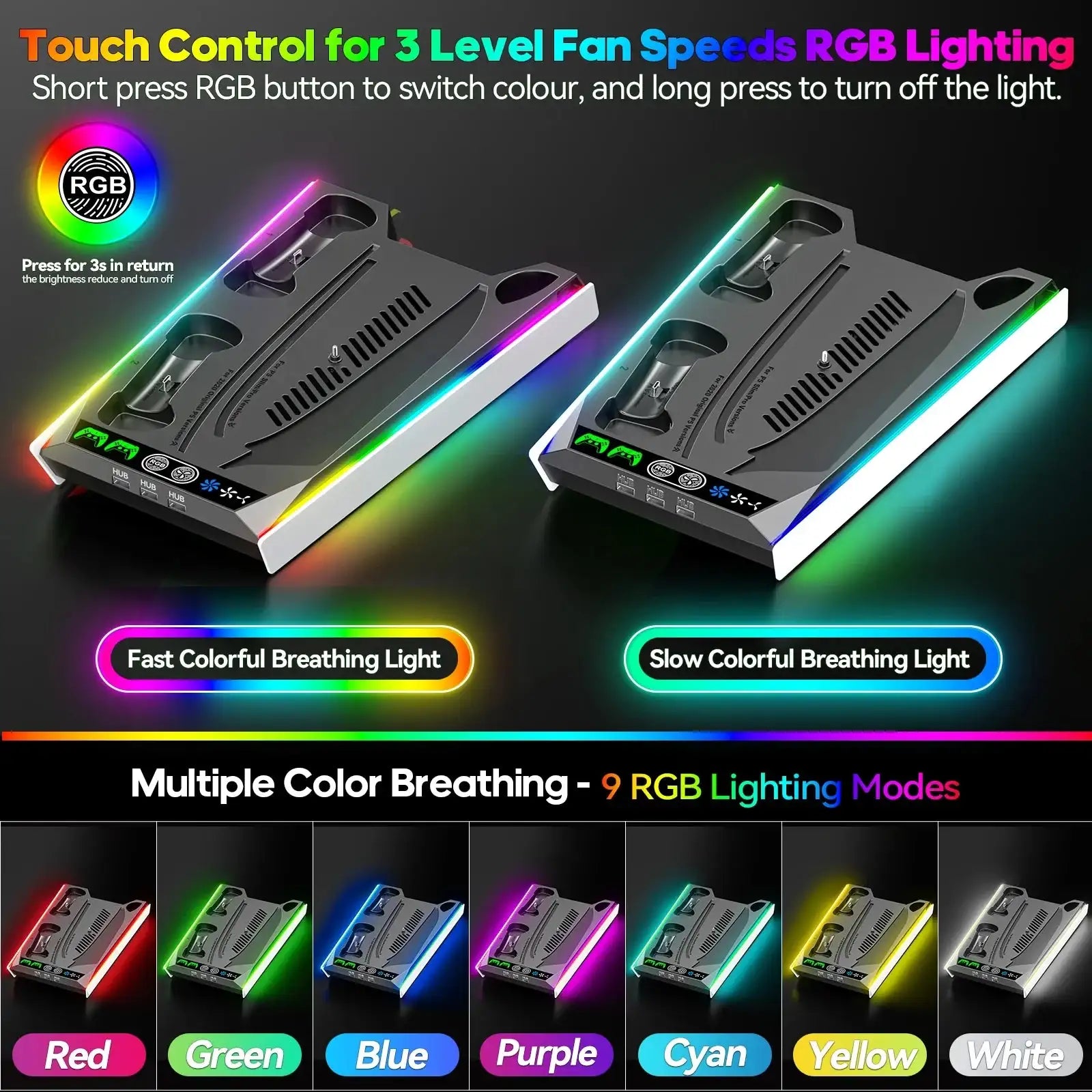 PS5/ PS5 Slim/ PS5 Pro Stand for Disc & Digital Console PS5 Cooling - AURA